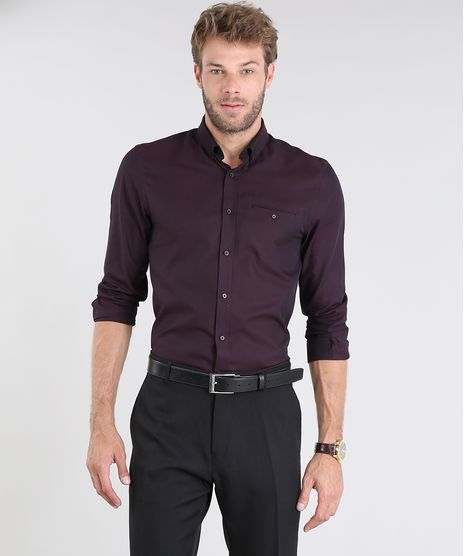 Camisa-Masculina-Comfort-Maquinetada-Manga-Longa-Vinho-9430711-Vinho_1
