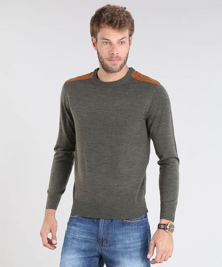 Sueter-Masculino-em-Trico-com-Suede-Verde-Militar-8850660-Verde_Militar_1 Sueter-Masculino-em-Trico-com-Suede-Verde-Militar-8850660-Verde_Militar_1