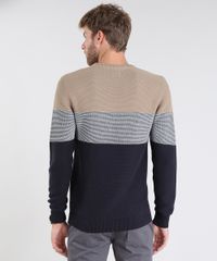 Sueter-Masculino-em-Trico-Listrado-Gola-Redonda-Bege-9327992-Bege_2