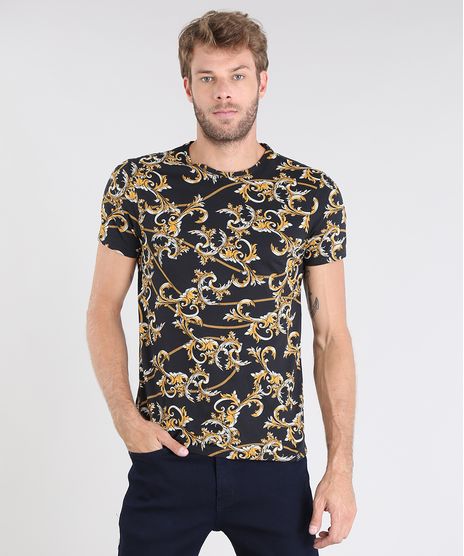 Camiseta-Masculina-Estampada-de-Arabescos-Manga-Curta-Gola-Careca-Preta-9528613-Preto_1