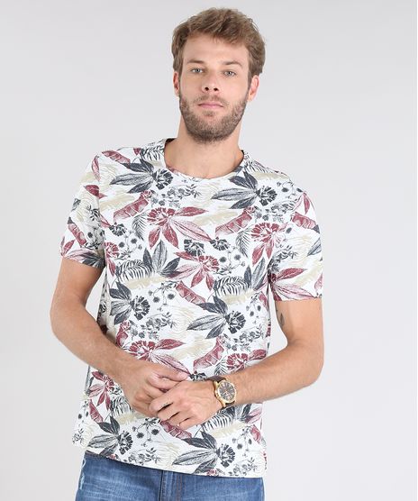 Camiseta-Masculina-Estampada-Floral-Manga-Curta-Gola-Careca-Cinza-Mescla-Claro-9529676-Cinza_Mescla_Claro_1