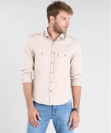 Camisa-Masculina-Comfort-com-Bolsos-e-Martingale-Manga-Longa-Bege-Claro-9519701-Bege_Claro_1