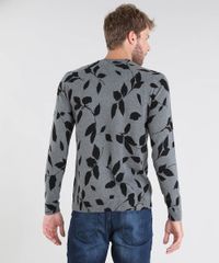 Sueter-Masculino-em-Trico-Estampado-de-Folhagem-Slim-Fit-Cinza-Mescla-9360768-Cinza_Mescla_2