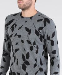 Sueter-Masculino-em-Trico-Estampado-de-Folhagem-Slim-Fit-Cinza-Mescla-9360768-Cinza_Mescla_4