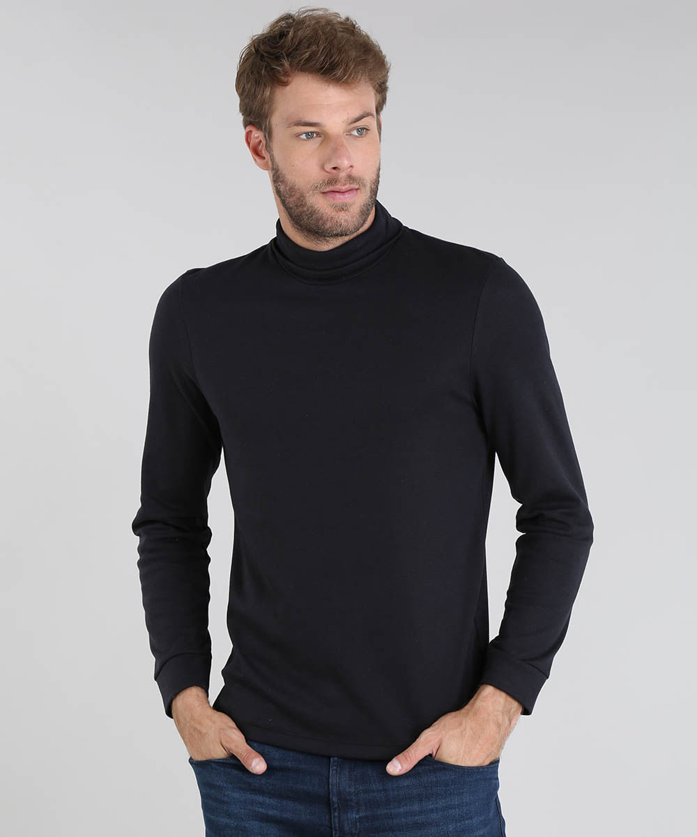 Camiseta Masculina Basica Gol Role Manga Longa Preta Cea