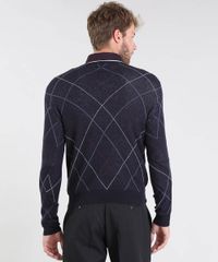 Sueter-Masculino-em-Trico-Estampado-Xadrez-Argyle-Gola-V-Azul-Marinho-9381868-Azul_Marinho_2