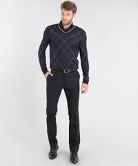 Sueter-Masculino-em-Trico-Estampado-Xadrez-Argyle-Gola-V-Azul-Marinho-9381868-Azul_Marinho_3