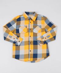 Camisa-Infantil-Estampada-Xadrez-com-Bolsos-Manga-Longa-Mostarda-9387646-Mostarda_1