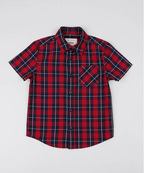 Camisa-Infantil-Estampada-Xadrez-com-Bolso-Manga-Curta-Azul-Marinho-9387445-Azul_Marinho_1