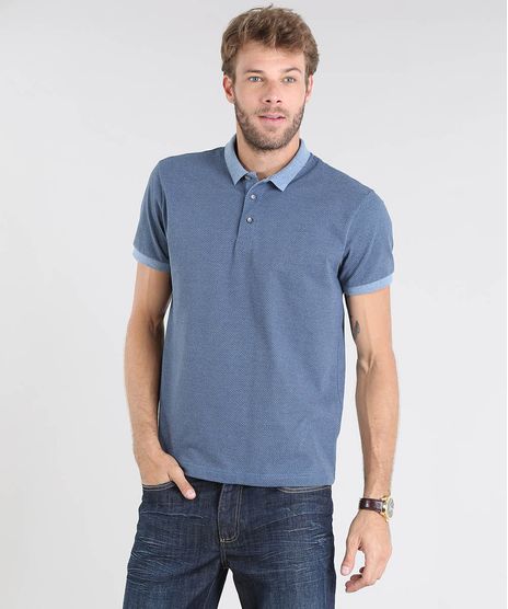 Polo-Masculina-Em-Piquet-Com-Estampa-Quadriculada-Manga-Curta-Azul-9445553-Azul_1