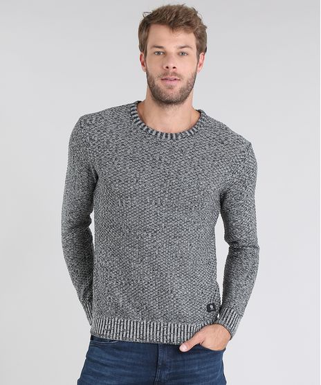 Sueter-Masculino-em-Trico-Slim-Fit-Gola-Redonda-Cinza-Mescla-Escuro-9359030-Cinza_Mescla_Escuro_1