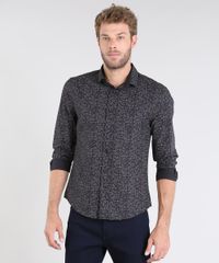 Camisa-Masculina-Slim-Estampada-Floral-Manga-Curta-Preta-9429414-Preto_1