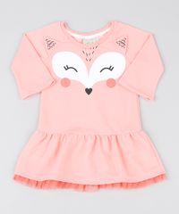 Vestido-Infantil-Raposinha-em-Moletom-com-Tule-Manga-Longa-Coral-9482708-Coral_1