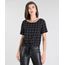 Blusa-Feminina-Estampada-Quadriculado-com-Amarracao-Manga-Curta-Preta-9564300-Preto_1