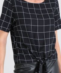 Blusa-Feminina-Estampada-Quadriculado-com-Amarracao-Manga-Curta-Preta-9564300-Preto_4