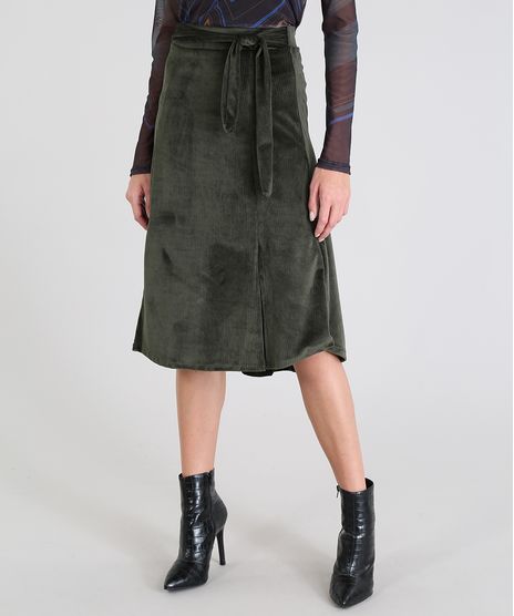 Saia-Feminina-Midi-Evase-em-Veludo-Cotele-Molhado-com-Fendas-Verde-Militar-9534880-Verde_Militar_1