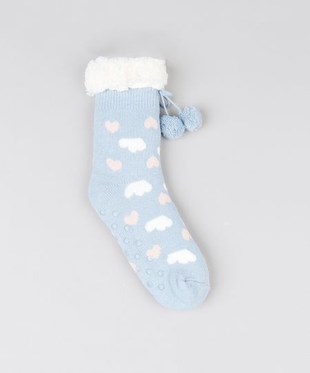 Meia-Feminina-Meia-De-Inverno-Com-Pompom-Azul-9484610-Azul_1