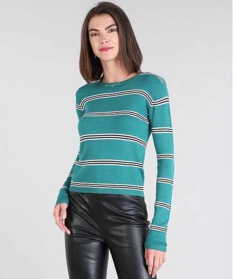 Sueter-Feminino-Basico-em-Trico-Listrado-Decote-Redondo-Verde-Agua-9325938-Verde_Agua_1