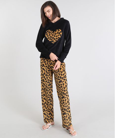 Pijama-Feminino-em-Plush-Estampado-Animal-Print-Preto-9371922-Preto_1