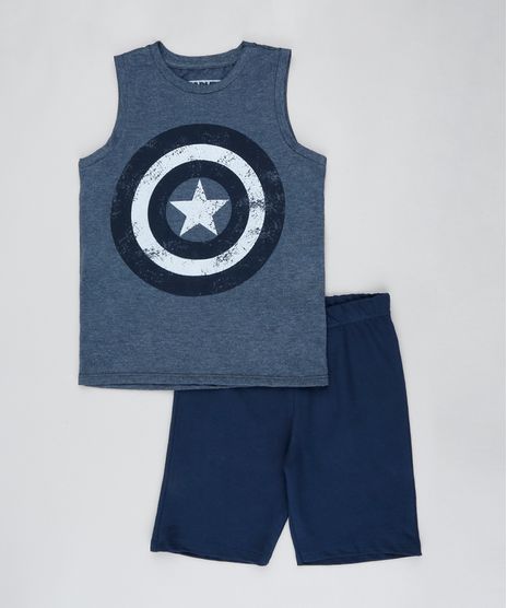Conjunto-Infantil-Capitao-America-de-Regata-Mescla---Bermuda-em-Moletom-Azul-Marinho-9243660-Azul_Marinho_1_1