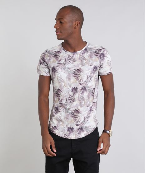 Camiseta-Masculina-Estampada-Folhagem-Manga-Curta-Gola-Careca-Bege-9514816-Bege_1
