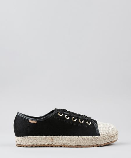 Tênis Feminino Moleca em Suede Flatform com Corda Preto Menor preço em Tênis Feminino Moleca em Suede Flatform com Corda Preto