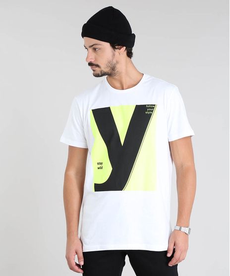 Camiseta-Masculina-com-Estampa-Neon--Stay-wild--Manga-Curta-Gola-Careca-Branca-9601071-Branco_1