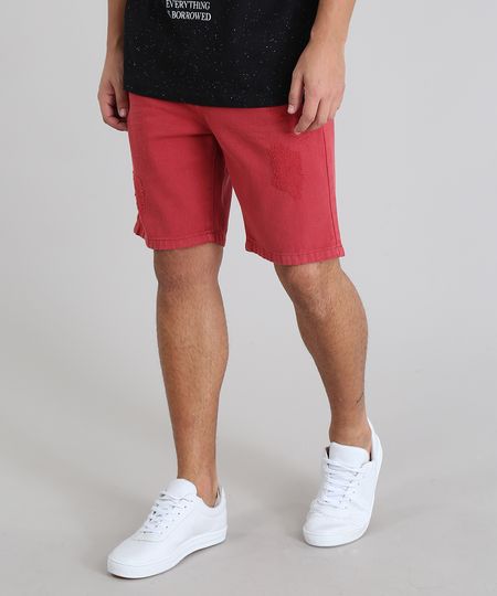 Bermuda-em-Sarja-Masculina-com-Puidos-Vinho-9534114-Vinho_1
