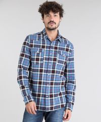 Camisa-Masculina-em-Flanela-Estampada-Xadrez-com-Bolso-Manga-Longa-Azul-Claro-9383070-Azul_Claro_1