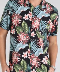 Camisa-Masculina-Estampada-Tropical-com-Bolso-Manga-Curta-Preta-9525315-Preto_4