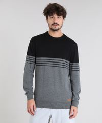 Sueter-Masculino-em-Trico-Listrado-Gola-Redonda-Preto-9475498-Preto_1