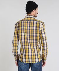 Camisa-Masculina-Estampada-Xadrez-com-Bolso-Manga-Longa-Amarela-9450957-Amarelo_2
