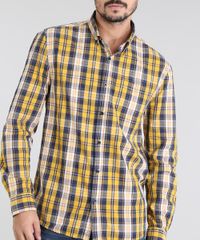 Camisa-Masculina-Estampada-Xadrez-com-Bolso-Manga-Longa-Amarela-9450957-Amarelo_4