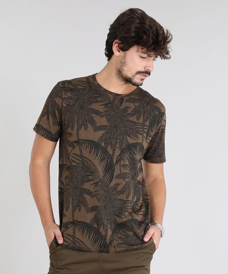 Camiseta-Masculina-Estampada-de-Coqueiros-Manga-Curta-Gola-Careca-Marrom-9531804-Marrom_1