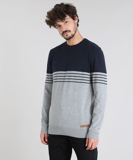 Sueter-Masculino-em-Trico-Listrado-Gola-Redonda-Azul-Marinho-9475498-Azul_Marinho_1