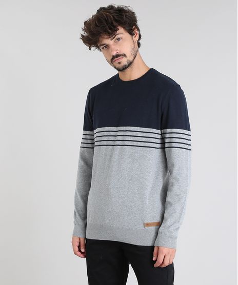 Sueter-Masculino-em-Trico-Listrado-Gola-Redonda-Azul-Marinho-9475498-Azul_Marinho_1