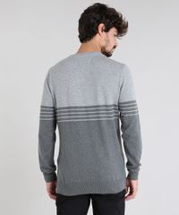 Sueter-Masculino-em-Trico-Listrado-Gola-Redonda-Cinza-Mescla-9475498-Cinza_Mescla_2