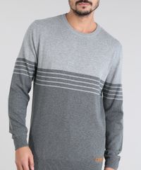 Sueter-Masculino-em-Trico-Listrado-Gola-Redonda-Cinza-Mescla-9475498-Cinza_Mescla_4