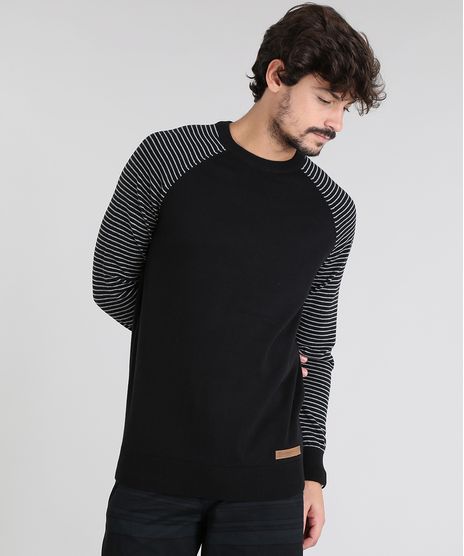 Sueter-Masculino-em-Trico-com-Manga-Raglan-Listrada-Gola-Redonda-Preto-9475499-Preto_1