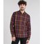 Camisa-Masculina-Estampada-Xadrez-com-Bolso-Manga-Longa-Caramelo-8448868-Caramelo_1