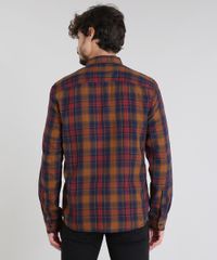Camisa-Masculina-Estampada-Xadrez-com-Bolso-Manga-Longa-Caramelo-8448868-Caramelo_2