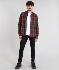 Camisa-Masculina-Estampada-Xadrez-com-Bolso-Manga-Longa-Caramelo-8448868-Caramelo_3