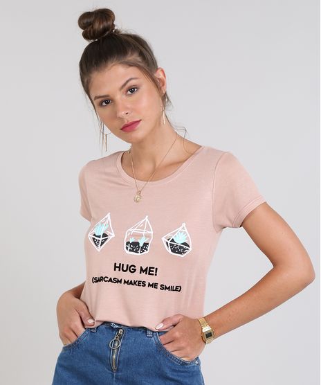 Blusa-Feminina-com-Estampa-Flocada--Hug-Me--Manga-Curta-Rose-9560702-Rose_1