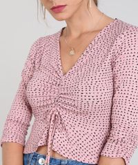 Blusa-Feminina-Cropped-Estampada-de-Poa-com-Amarracao-Manga-7-8-Rose-9560842-Rose_4
