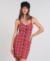 Vestido-Feminino-Estampado-Xadrez-com-Botoes-Vermelho-9564230-Vermelho_1