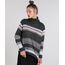 Sueter-Feminino-Amplo-em-Trico-Listrado-Gola-Role-Cinza-Escuro-9349826-Cinza_Escuro_1