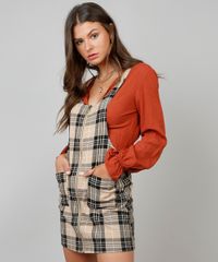 Salopete-Feminina-Estampada-Xadrez-com-Bolsos-Kaki-9367275-Kaki_1