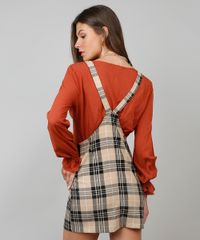 Salopete-Feminina-Estampada-Xadrez-com-Bolsos-Kaki-9367275-Kaki_2