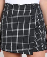 Short-Saia-Feminina-Estampada-Xadrez-com-Botoes-Preto-9564228-Preto_4