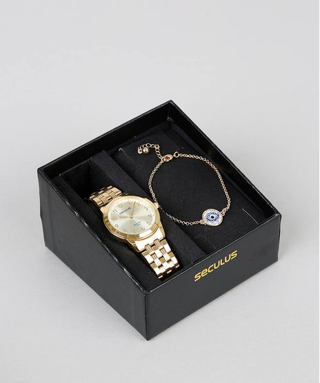 Kit-de-Relogio-Analogico-Seculus-Feminino---Pulseira---77009LPSVDA1K-Dourado-9600552-Dourado_1